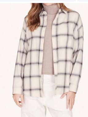 Not Monday XL Bella cream oversized plaid collar drop shoulder fleece